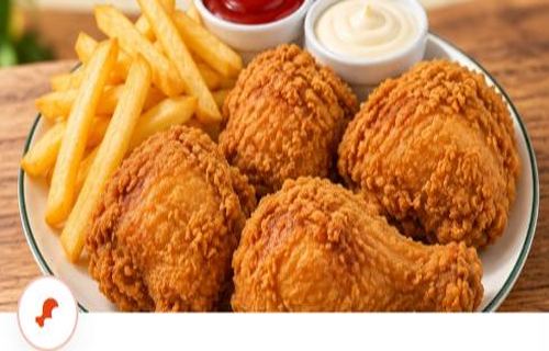 Broasted chicken plate with fries and dips