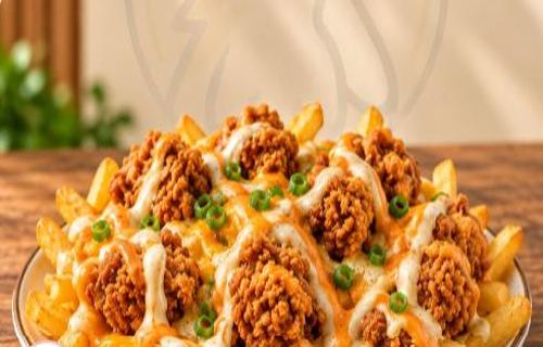 Loaded master fries topped with sauces